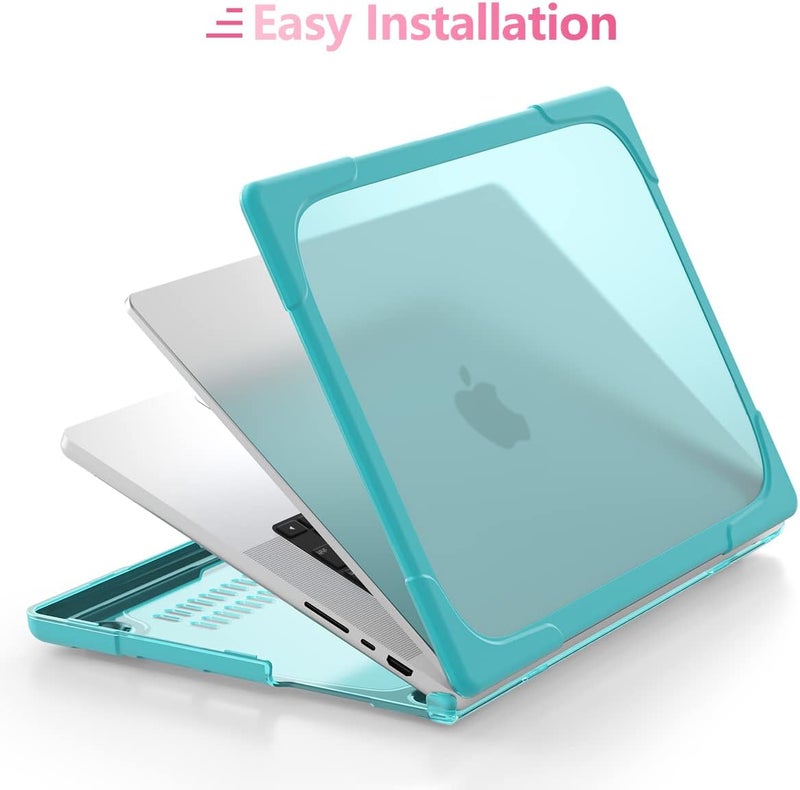 Batianda Heavy Duty Case for New MacBook Pro 14 Inch 2025 M5 M4 M3 M2 Pro/Max Chip- Ergonomic Foldable Kickstand (Holds 22lbs/Zero Wobble) Matte Translucent Rugged Armor Cover with Spare Parts, Cyan - Image 5